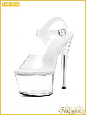 Women's 7 Inch Clear Platform Heels Ankle Strap Stiletto Pole Dance